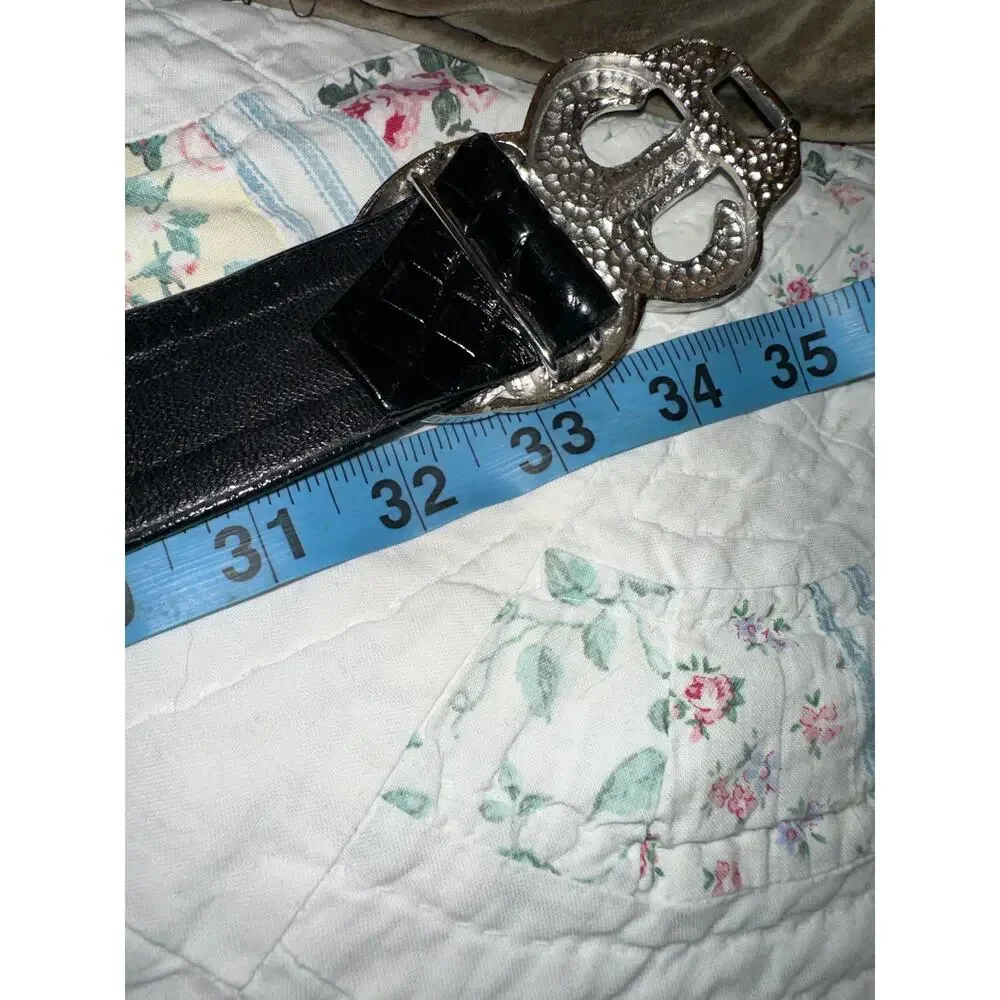 VINTAGE ALEXIS KIRK DESIGNER ALLIGATOR GOLD SILVER BUCKLE ADJUSTABLE SIZE BELT